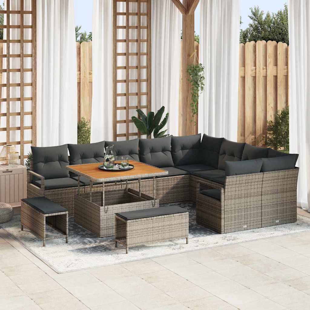 vidaXL Conjunto de Sofá de Jardim com almofada 12 pcs Preto vime PE