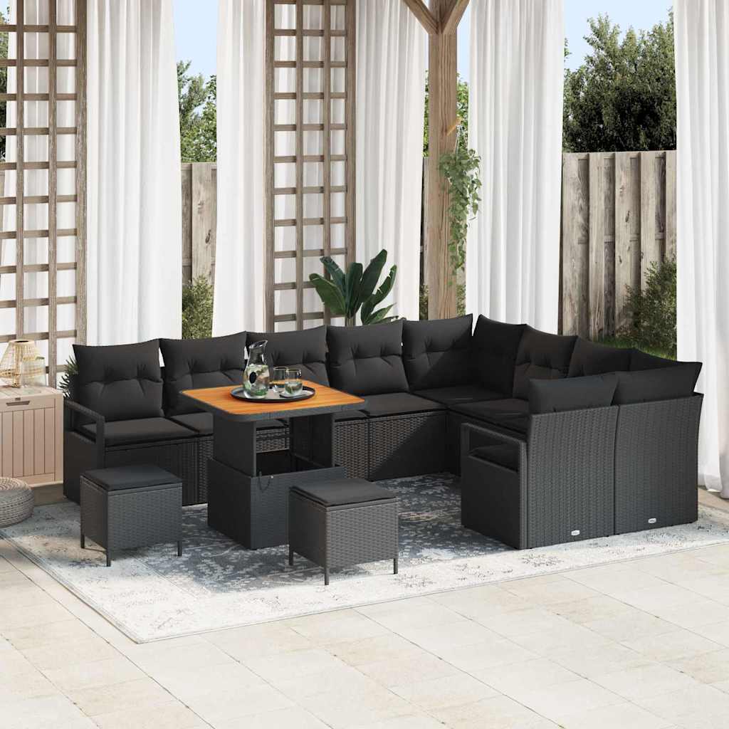 vidaXL Conjunto de Sofá de Jardim com almofada 12 pcs Preto vime PE