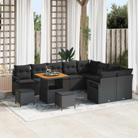 vidaXL Conjunto de Sofá de Jardim com almofada 12 pcs Preto vime PE