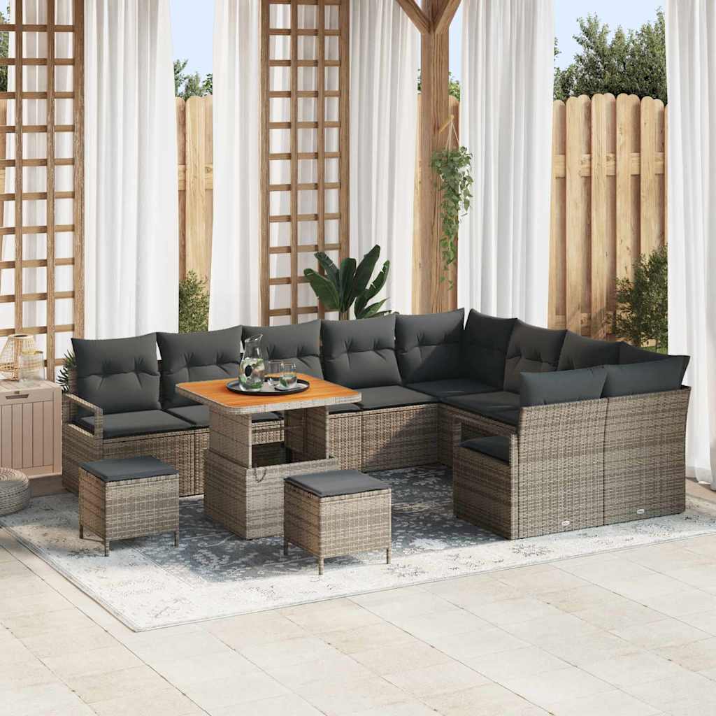 vidaXL Conjunto de Sofá de Jardim com almofada 12 pcs Preto vime PE