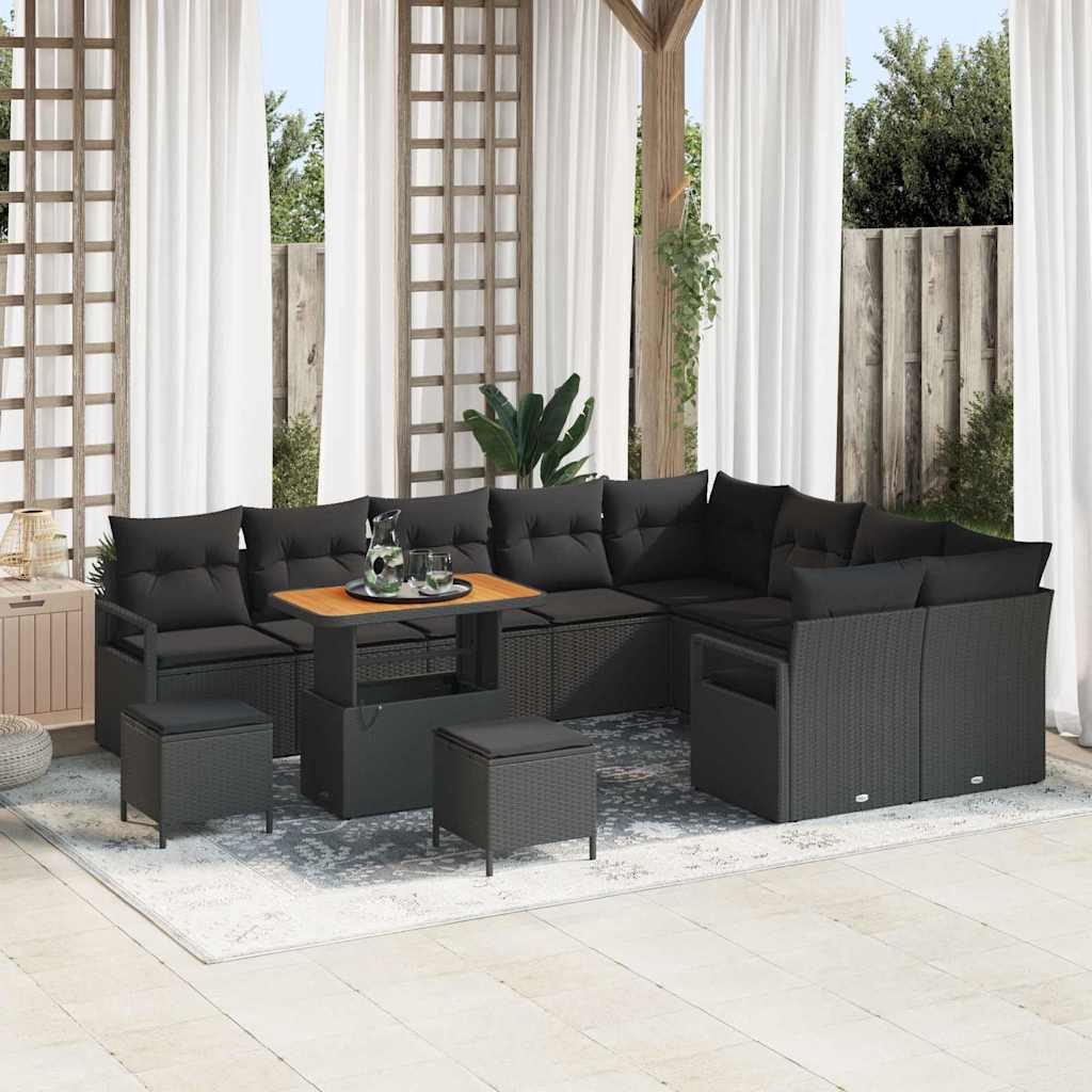 vidaXL Conjunto de Sofá de Jardim com almofada 12 pcs Preto vime PE