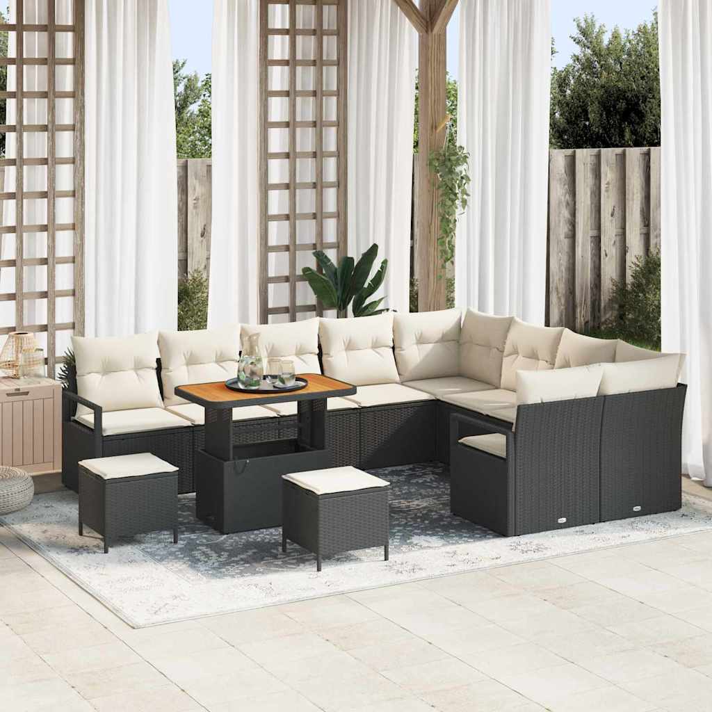 vidaXL Conjunto de Sofá de Jardim com almofada 12 pcs Preto vime PE