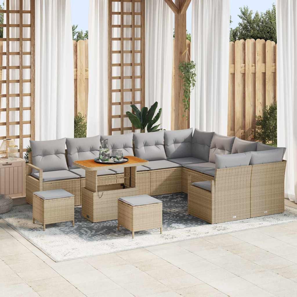vidaXL Conjunto de Sofá de Jardim com almofada 12 pcs Preto vime PE