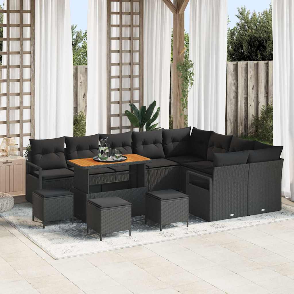 vidaXL Conjunto de Sofá de Jardim com almofada 12 pcs Preto vime PE