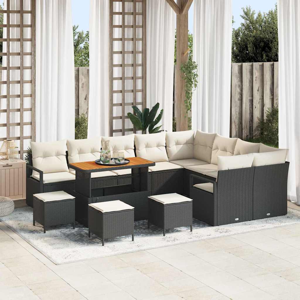 vidaXL Conjunto de Sofá de Jardim com almofada 12 pcs Preto vime PE