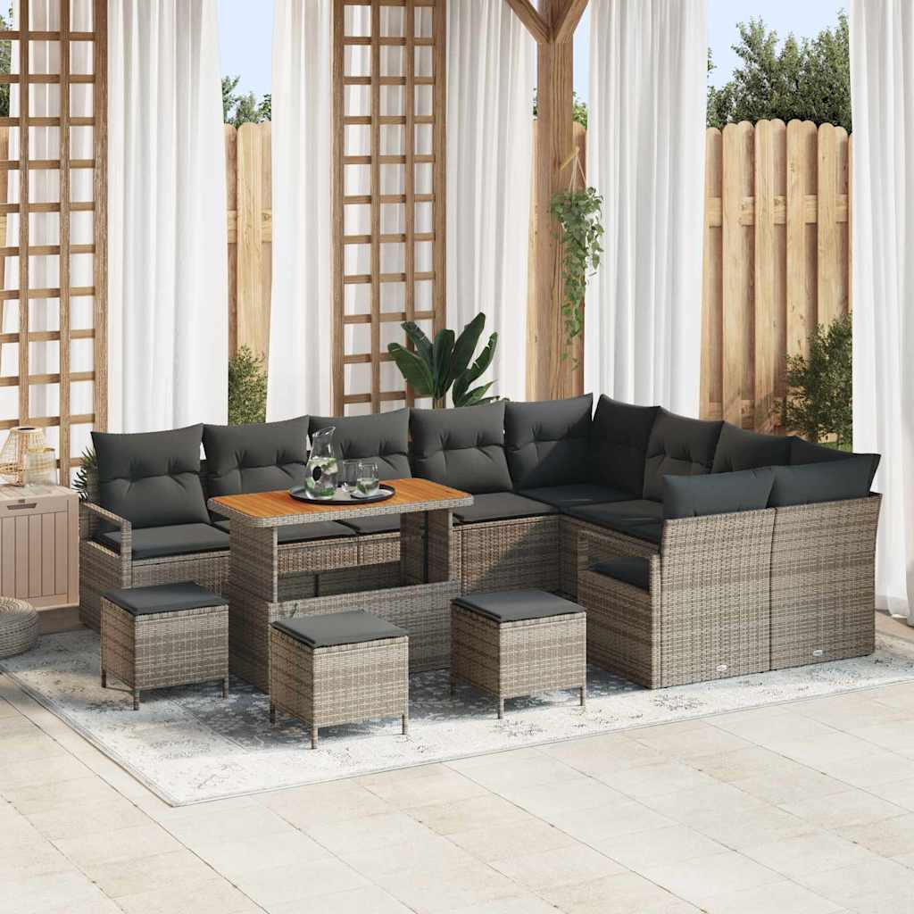 vidaXL Conjunto de Sofá de Jardim com almofada 12 pcs Preto vime PE