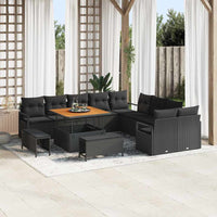 vidaXL Conjunto de Sofá de Jardim com almofada 13 pcs Preto vime PE