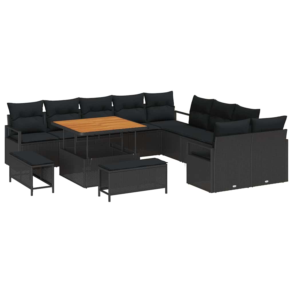 vidaXL Conjunto de Sofá de Jardim com almofada 13 pcs Preto vime PE