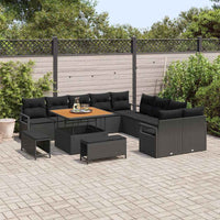 vidaXL Conjunto de Sofá de Jardim com almofada 13 pcs Preto vime PE