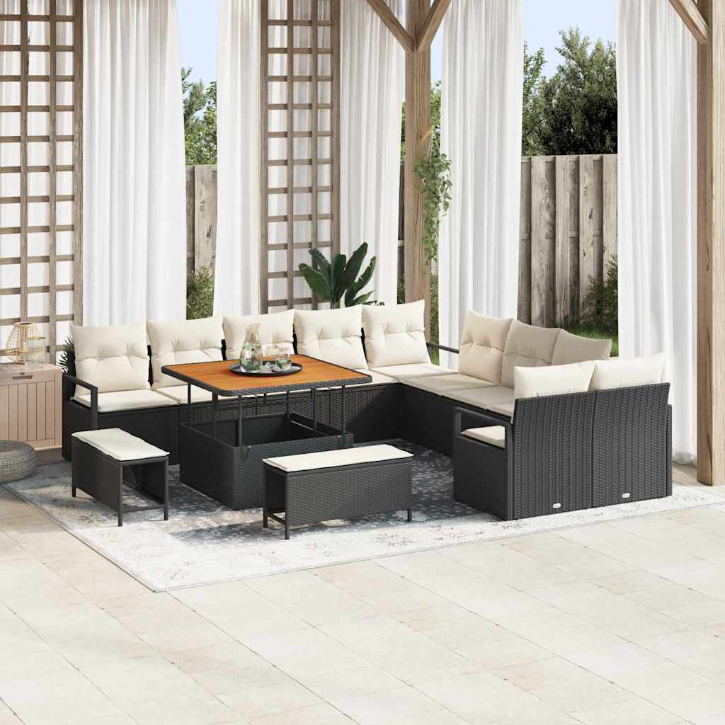 vidaXL Conjunto de Sofá de Jardim com almofada 13 pcs Preto vime PE