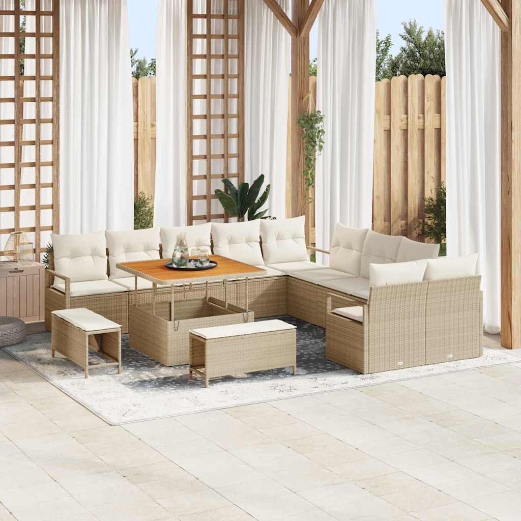 vidaXL Conjunto de Sofá de Jardim com almofada 13 pcs Preto vime PE