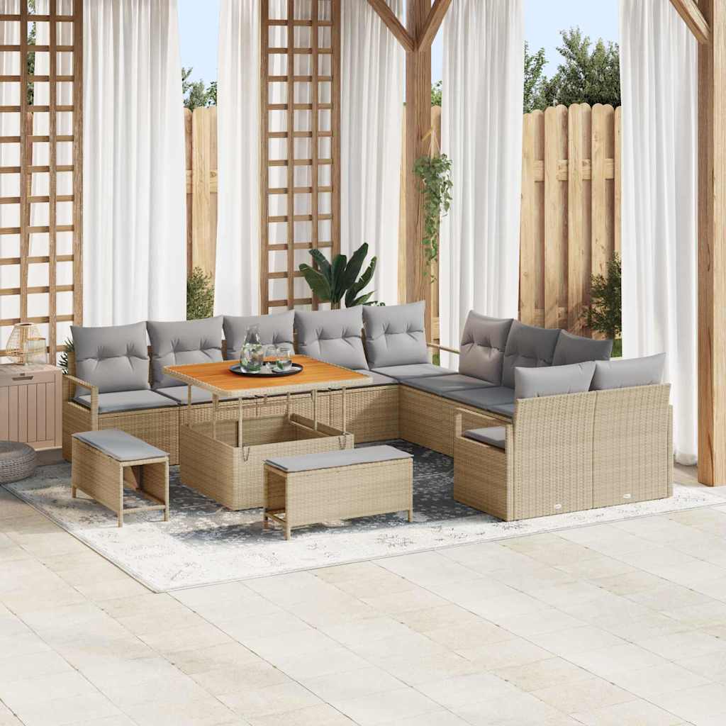 vidaXL Conjunto de Sofá de Jardim com almofada 13 pcs Preto vime PE