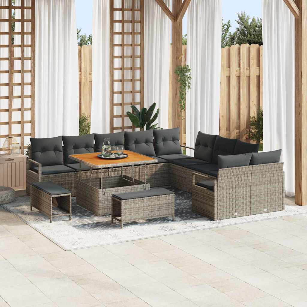 vidaXL Conjunto de Sofá de Jardim com almofada 13 pcs Preto vime PE