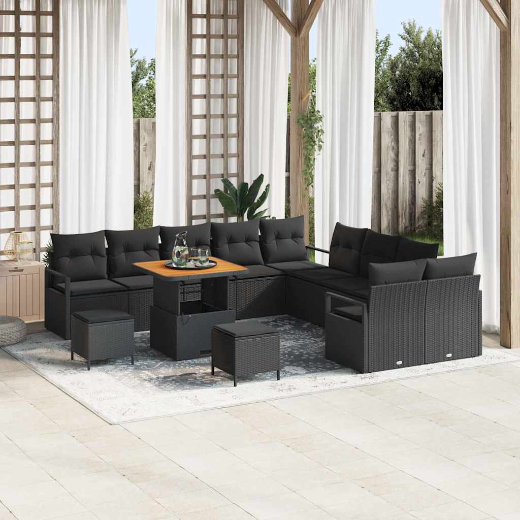 vidaXL Conjunto de Sofá de Jardim com almofada 13 pcs Preto vime PE