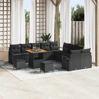 vidaXL Conjunto de Sofá de Jardim com almofada 13 pcs Preto vime PE