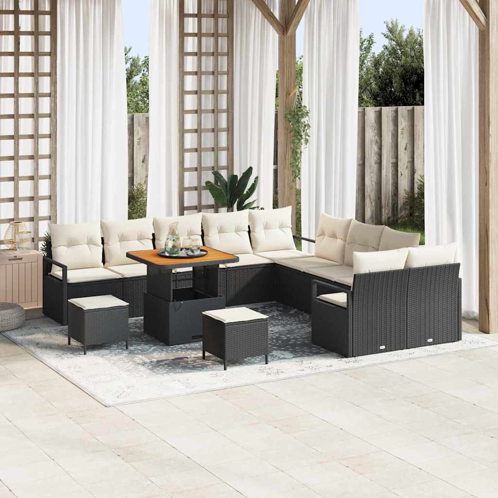 vidaXL Conjunto de Sofá de Jardim com almofada 13 pcs Preto vime PE