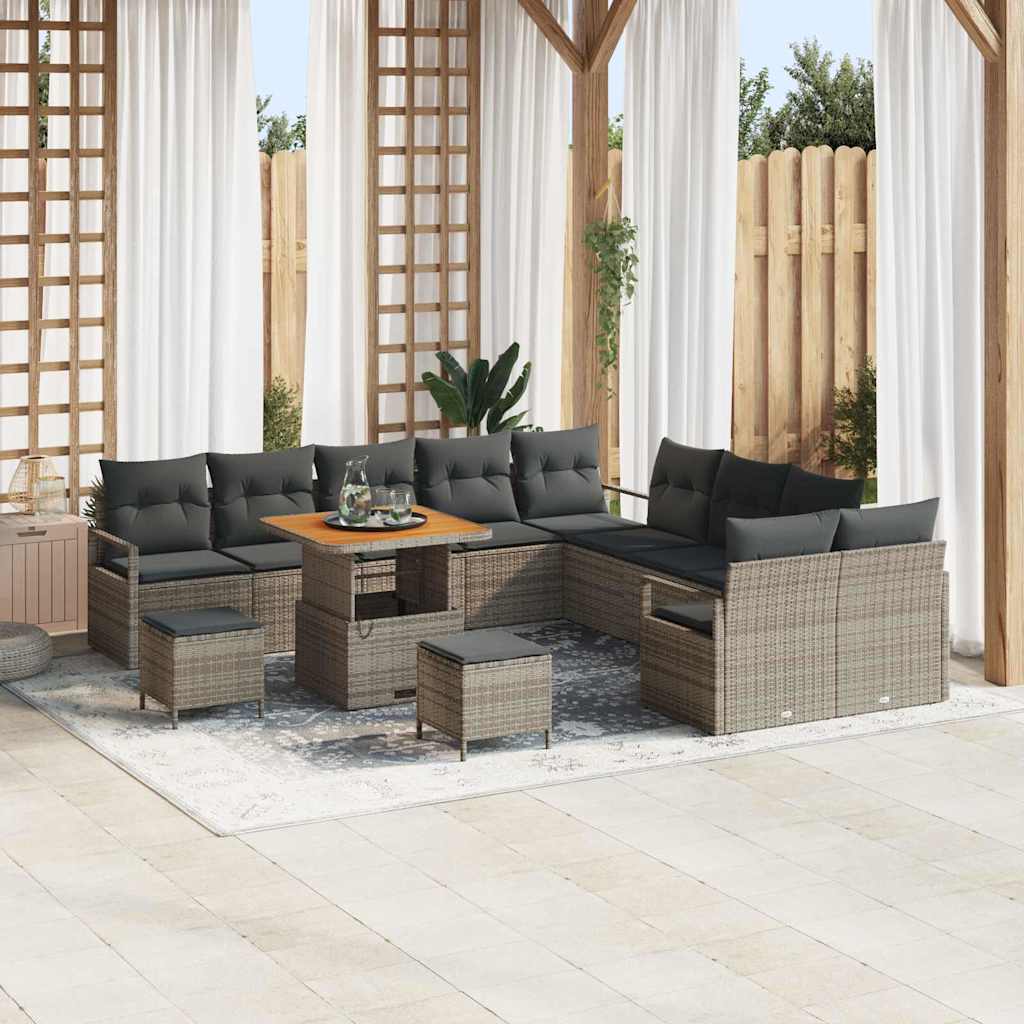 vidaXL Conjunto de Sofá de Jardim com almofada 13 pcs Preto vime PE