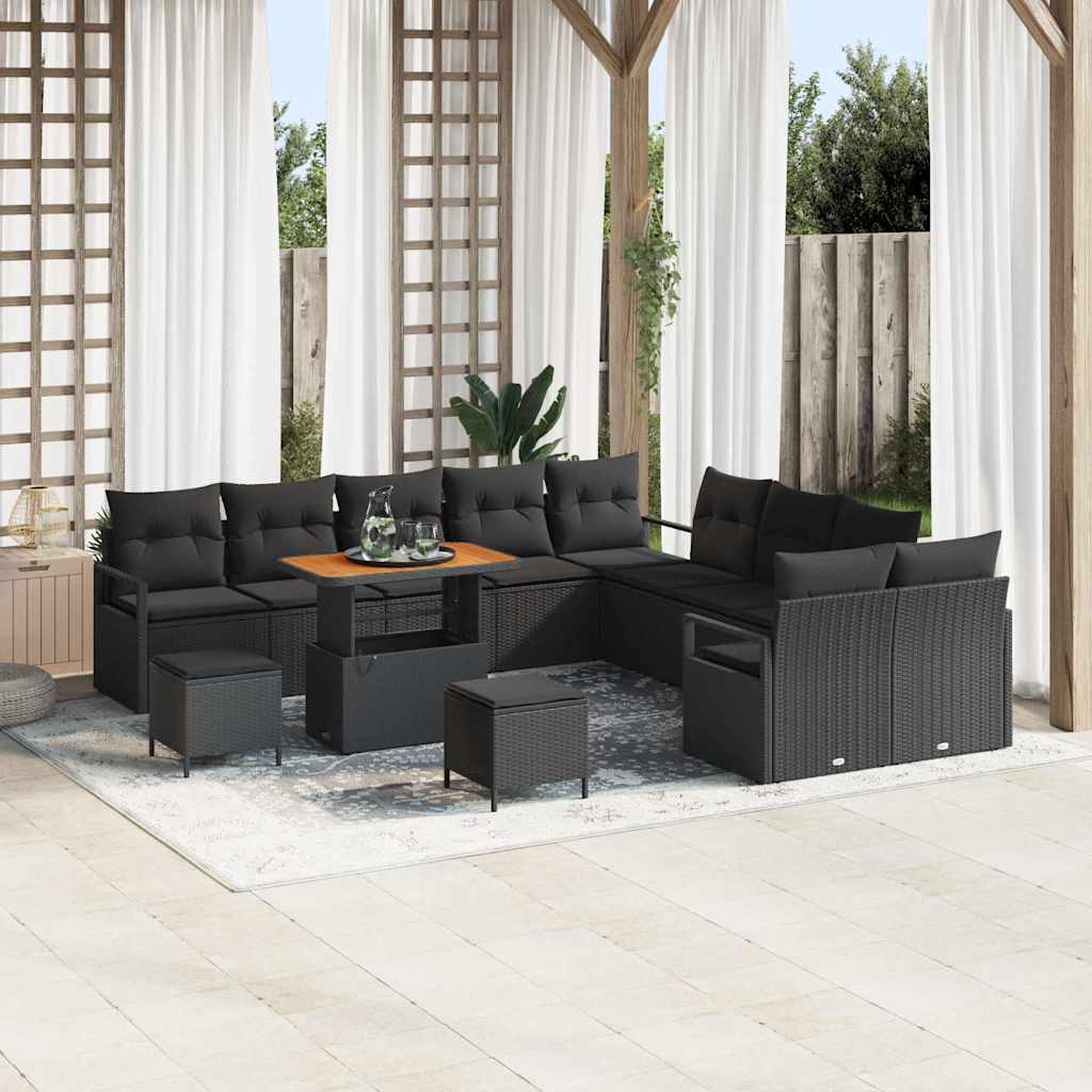 vidaXL Conjunto de Sofá de Jardim com almofada 13 pcs Preto vime PE