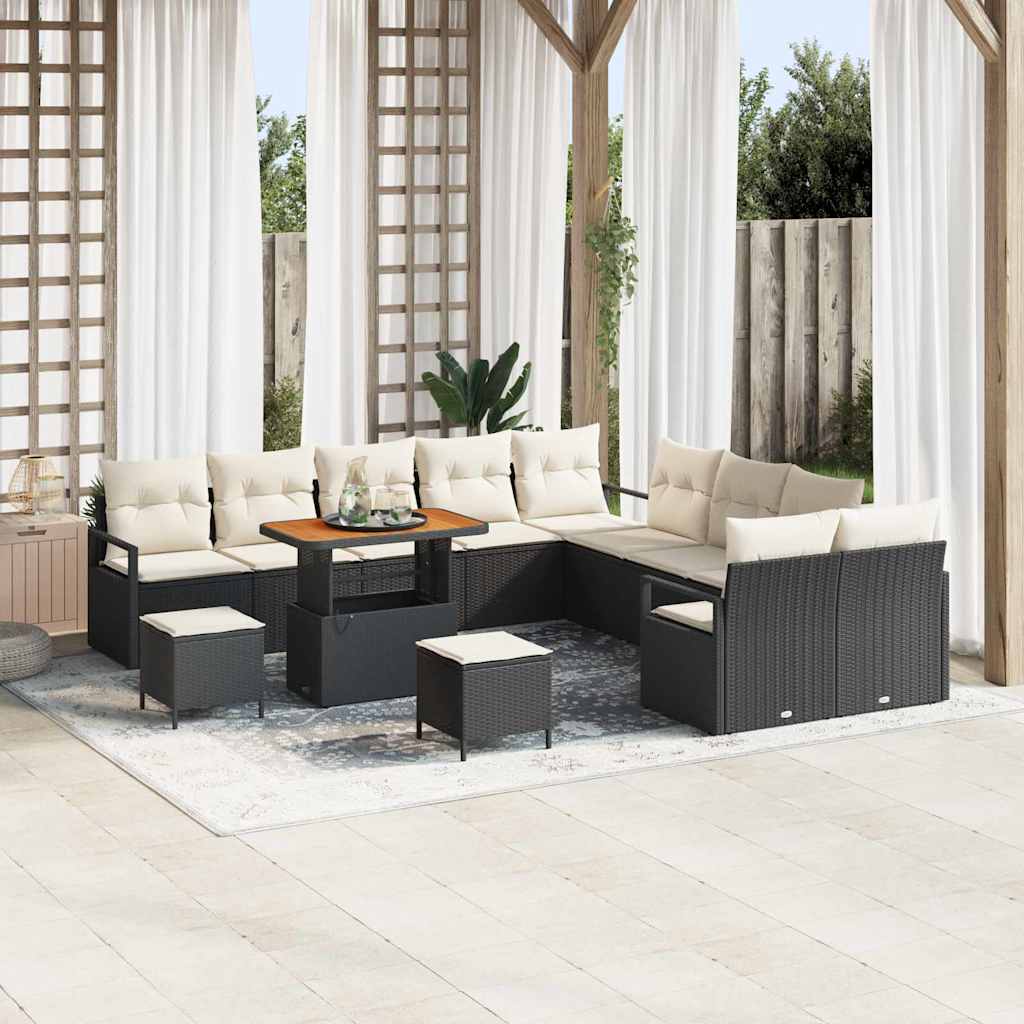 vidaXL Conjunto de Sofá de Jardim com almofada 13 pcs Preto vime PE