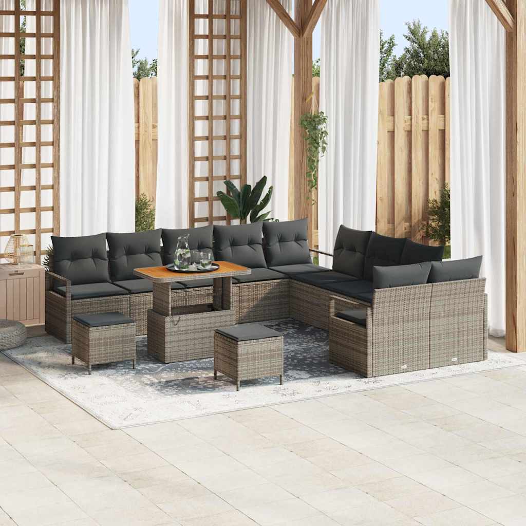 vidaXL Conjunto de Sofá de Jardim com almofada 13 pcs Preto vime PE