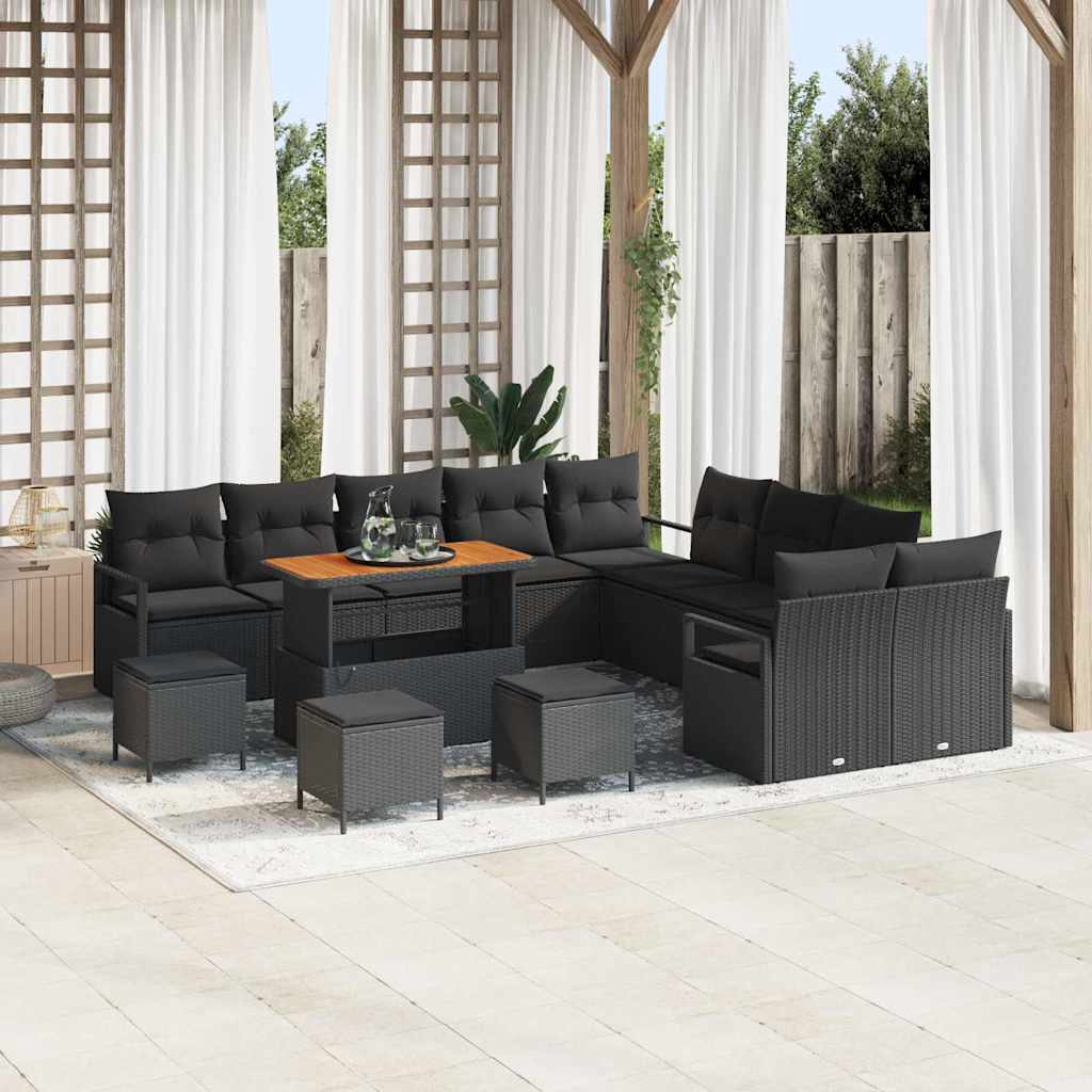 vidaXL Conjunto de Sofá de Jardim com almofada 13 pcs Preto vime PE