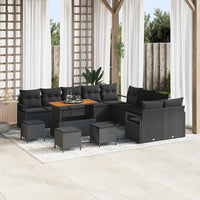 vidaXL Conjunto de Sofá de Jardim com almofada 13 pcs Preto vime PE
