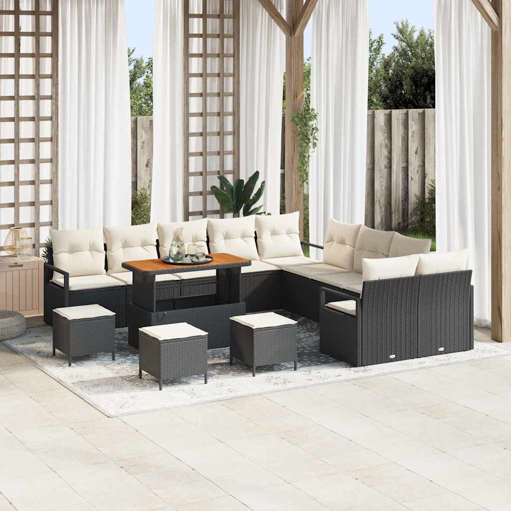 vidaXL Conjunto de Sofá de Jardim com almofada 13 pcs Preto vime PE