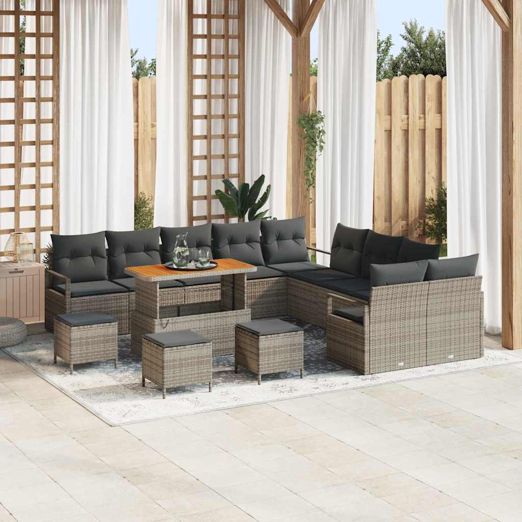 vidaXL Conjunto de Sofá de Jardim com almofada 13 pcs Preto vime PE