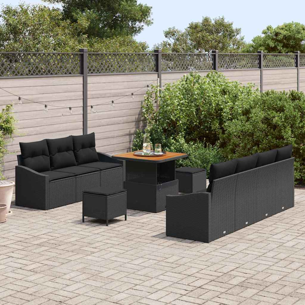 vidaXL Conjunto de Sofá de Jardim com almofada 10 pcs Preto vime PE