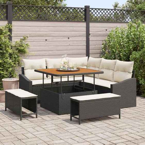 vidaXL Conjunto de Sofá de Jardim 8 pcs Preto Rattan Sintético
