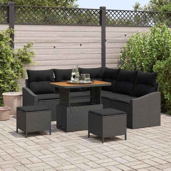 vidaXL Conjunto de Sofá de Jardim 8 pcs Preto Rattan Sintético