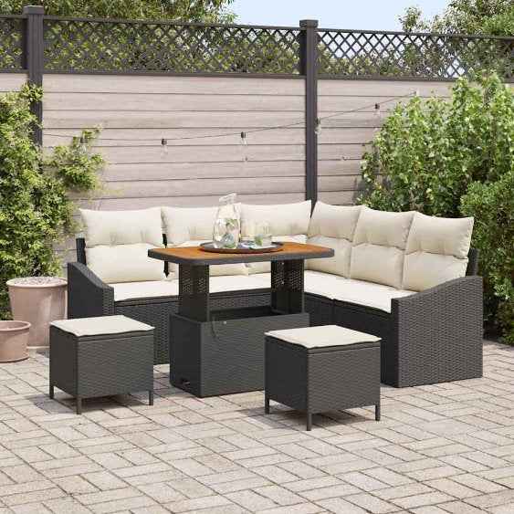 vidaXL Conjunto de Sofá de Jardim 8 pcs Preto Rattan Sintético