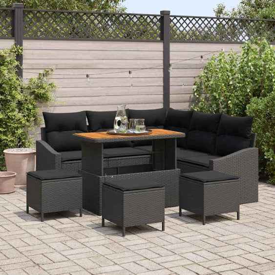 vidaXL Conjunto de Sofá de Jardim 8 pcs Preto Rattan Sintético