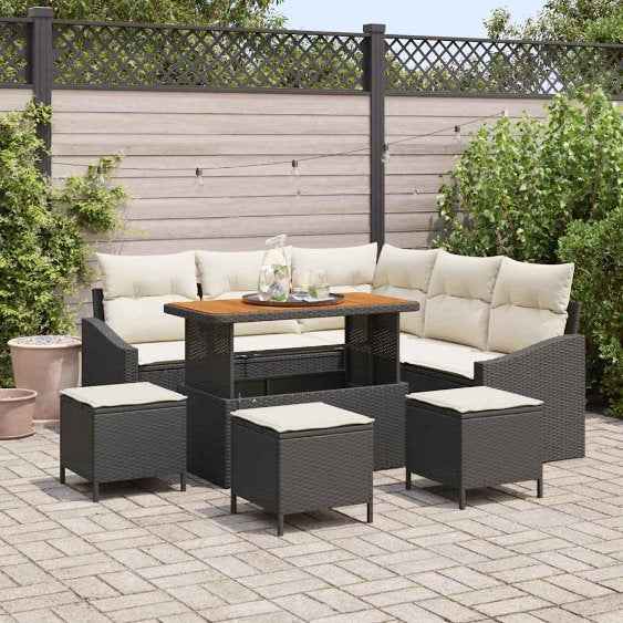 vidaXL Conjunto de Sofá de Jardim 8 pcs Preto Rattan Sintético