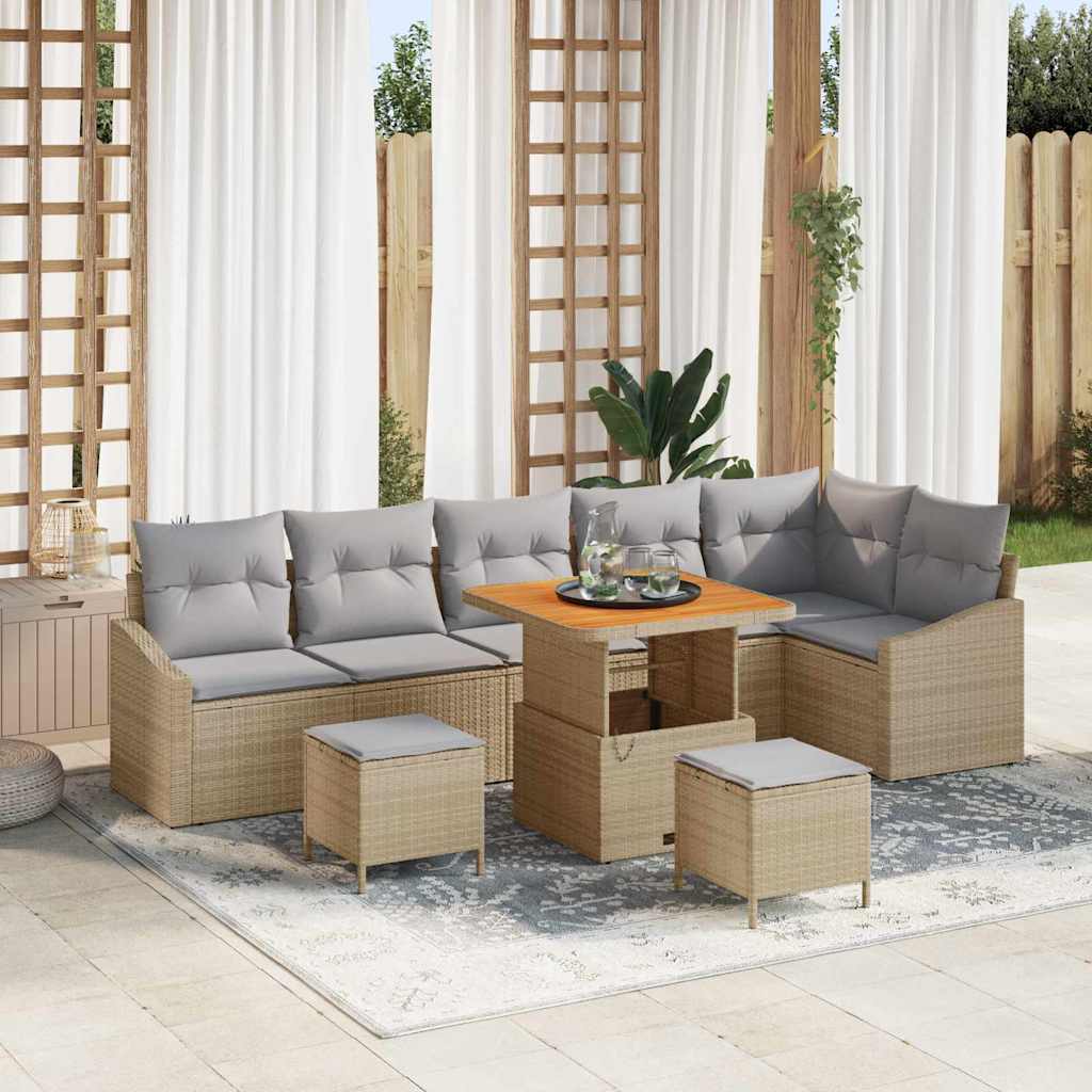 vidaXL Conjunto de Sofá de Jardim com almofada 9 pcs Preto vime PE