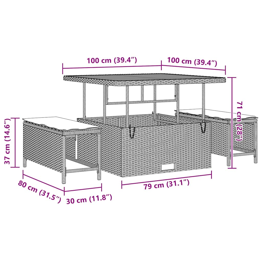 vidaXL Conjunto de Sofá de Jardim com almofada 13 pcs Preto vime PE
