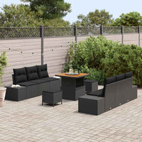 vidaXL Conjunto de Sofá de Jardim com almofada 9 pcs Preto vime PE