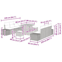vidaXL Conjunto de Sofá de Jardim com almofada 9 pcs Preto vime PE