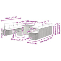 vidaXL Conjunto de Sofá de Jardim com almofada 11 pcs Preto vime PE