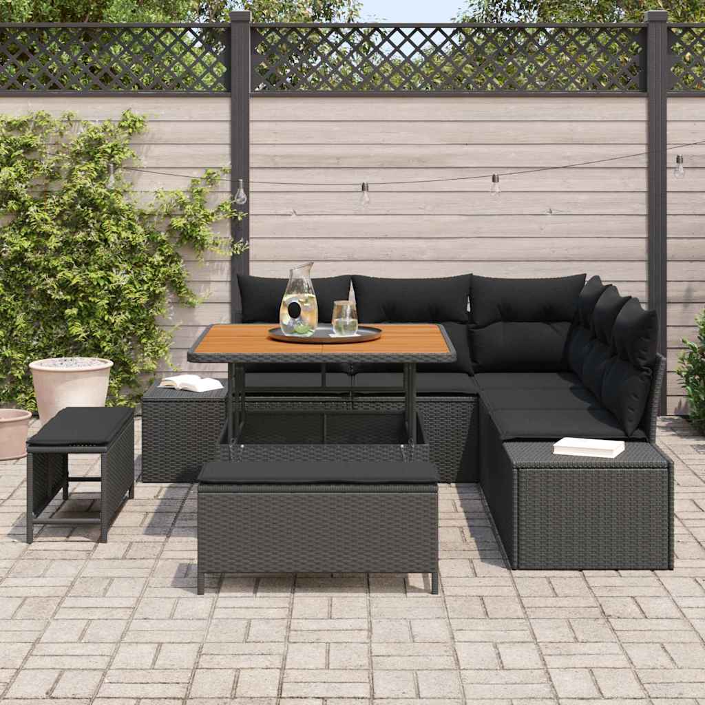 vidaXL Conjunto de Sofá de Jardim com almofada 8 pcs Preto vime PE