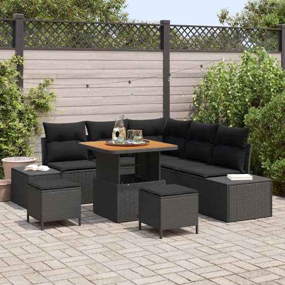 vidaXL Conjunto de Sofá de Jardim 8 pcs Preto Rattan Sintético