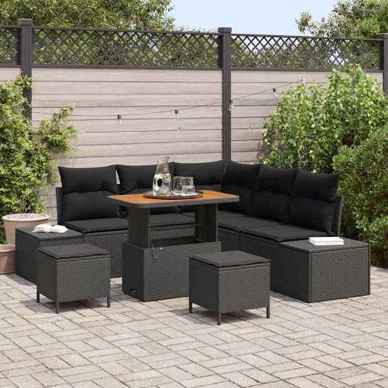 vidaXL Conjunto de Sofá de Jardim 8 pcs Preto Rattan Sintético