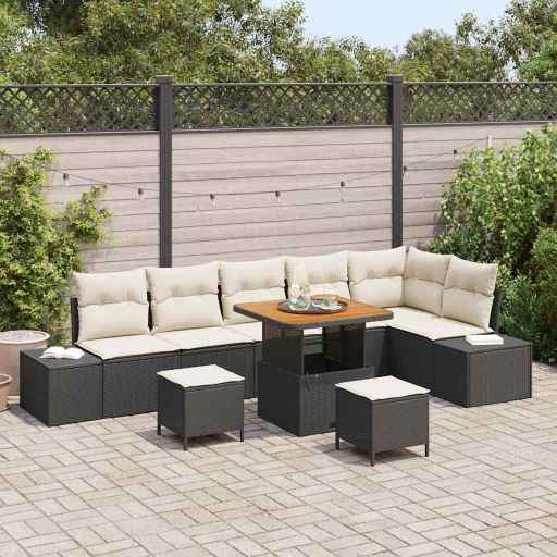 vidaXL Conjunto de Sofá de Jardim com almofada 9 pcs Preto vime PE