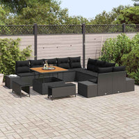 vidaXL Conjunto de Sofá de Jardim com almofada 13 pcs Preto vime PE