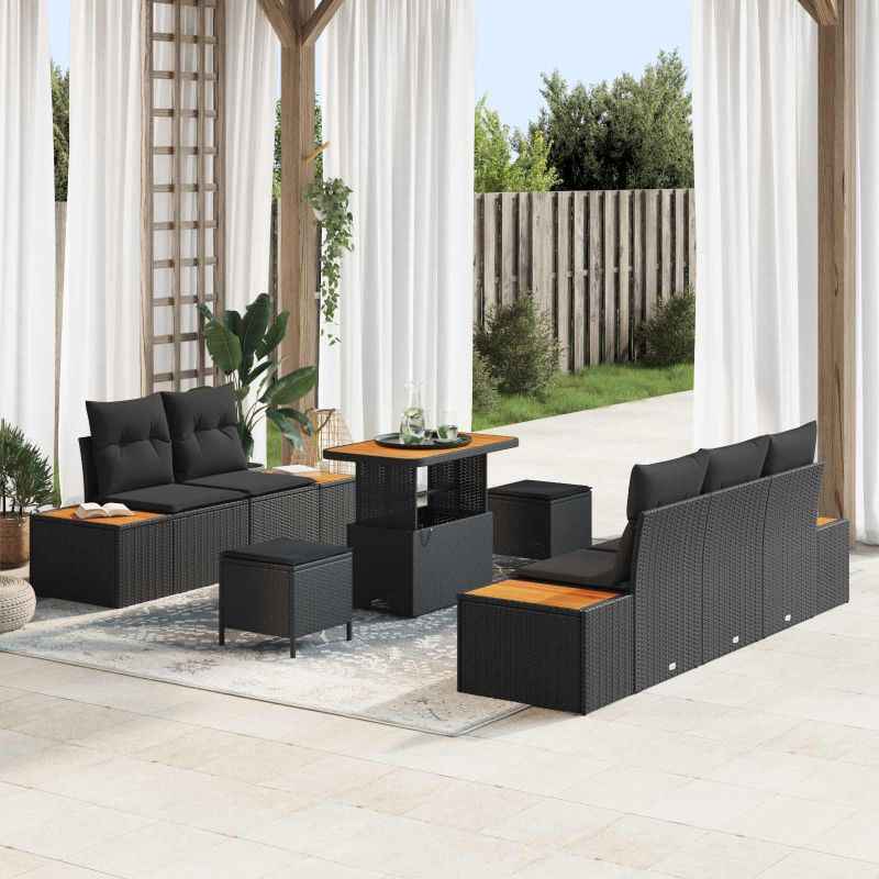 vidaXL Conjunto de Sofá de Jardim 8 pcs Preto vime PE