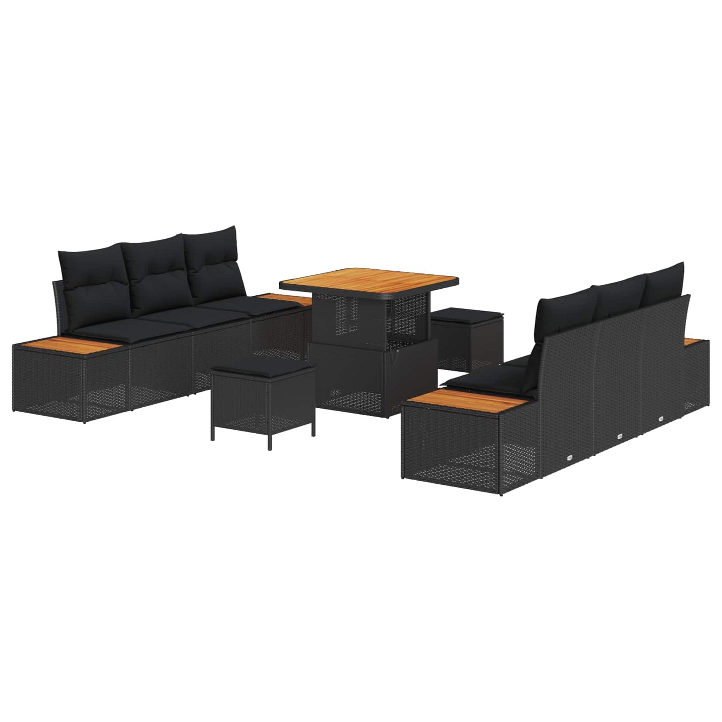 vidaXL Conjunto de Sofá de Jardim 9 pcs Preto vime PE
