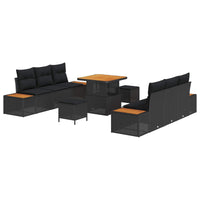 vidaXL Conjunto de Sofá de Jardim 9 pcs Preto vime PE