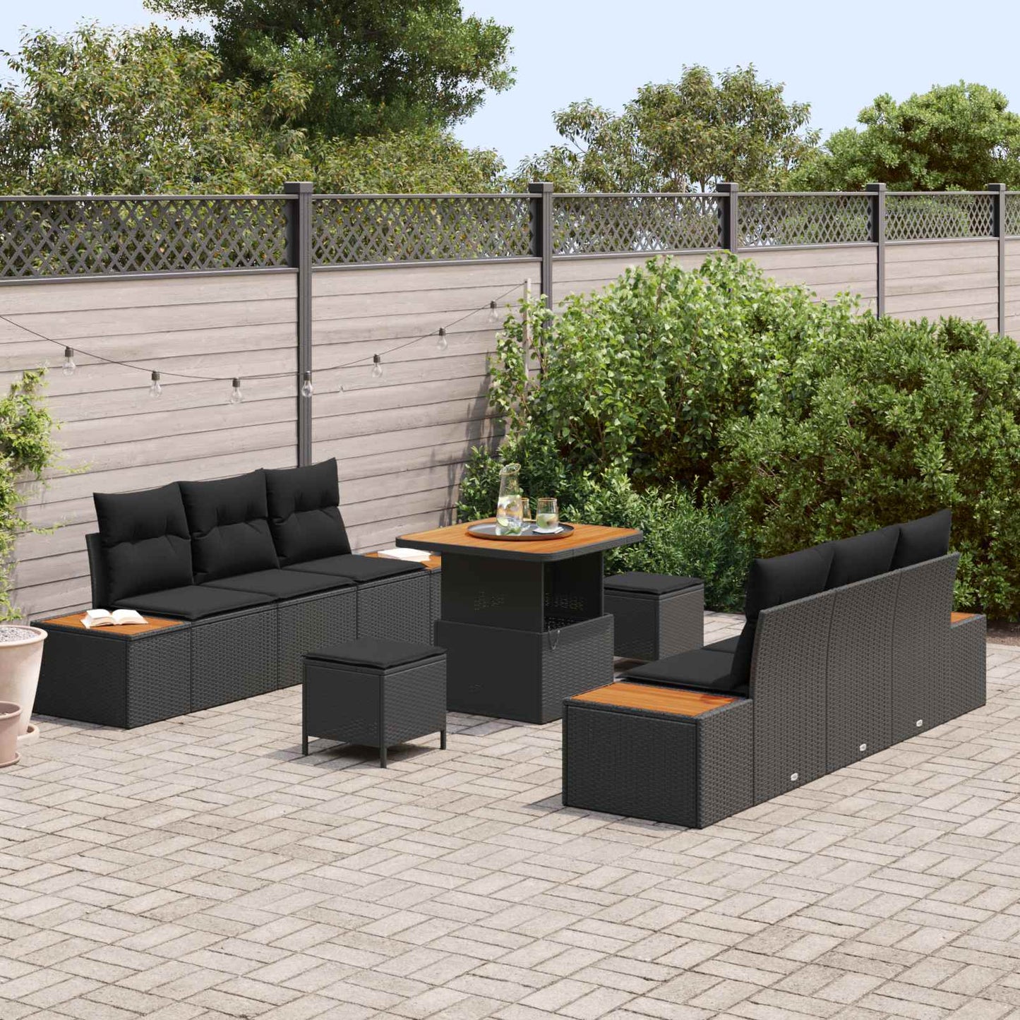 vidaXL Conjunto de Sofá de Jardim 9 pcs Preto vime PE