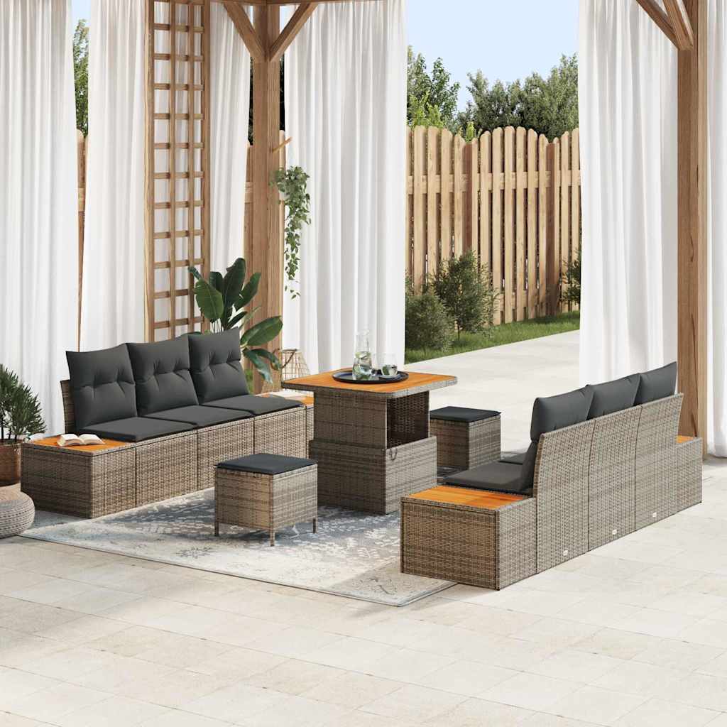 vidaXL Conjunto de Sofá de Jardim 9 pcs Preto vime PE