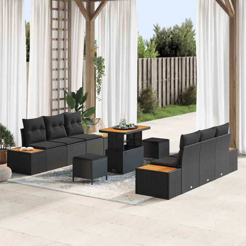 vidaXL Conjunto de Sofá de Jardim 9 pcs Preto vime PE